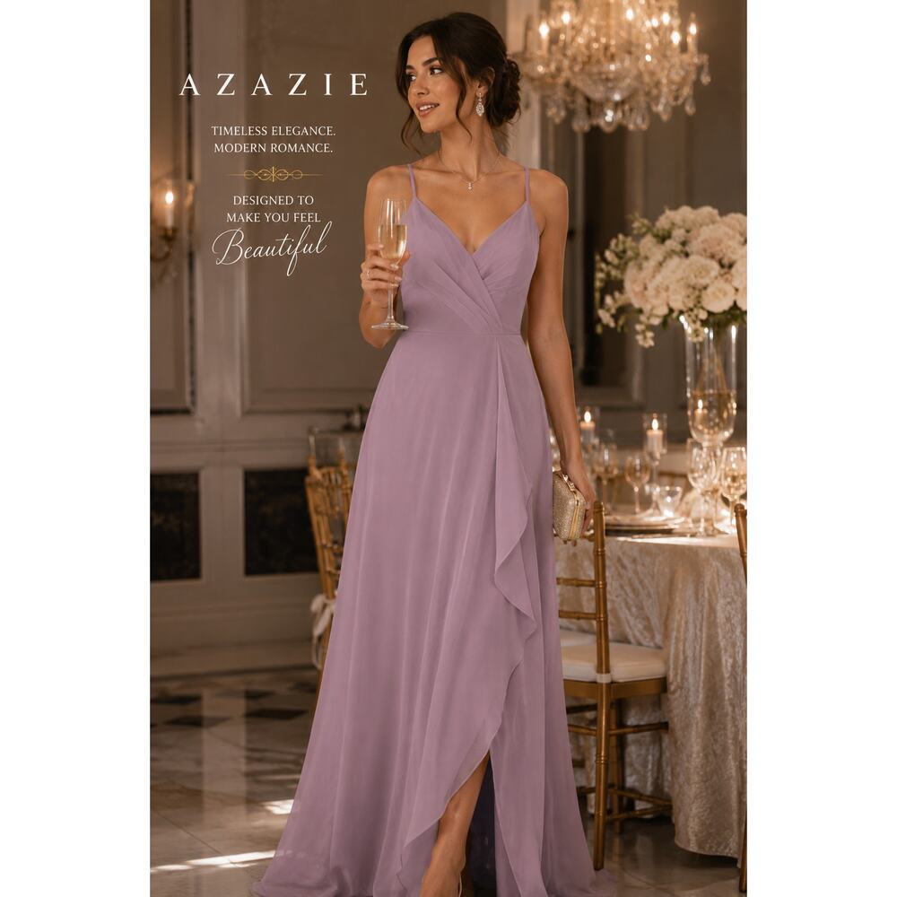AZAZIE Mauve Satin Bridesmaid Formal Gown Maxi Dress A4 Slit Backless